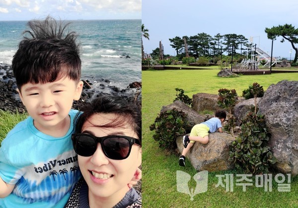 이주영씨와 그의 아들. 이씨의 아들에게는 제주 자연의 모든 것이 훌륭한 놀이터가 된다