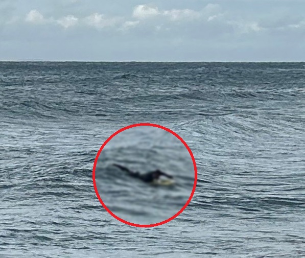 20대 남성이 풍랑주의보가 발효된 해상에서 서핑을 하고 있다.