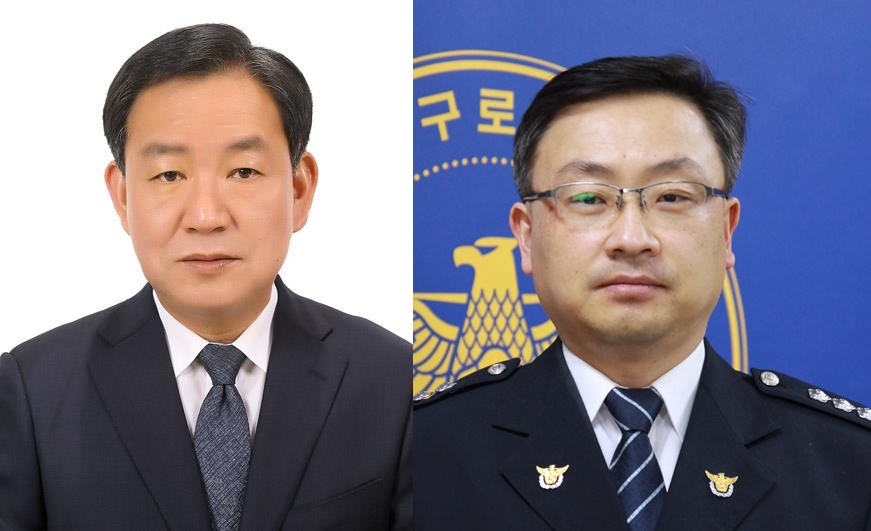 왼쪽부터 곽병우 신임 제주경찰청 차장과 오훈 서귀포경찰서장