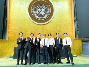 유엔 총회장에 선 BTS [연합]